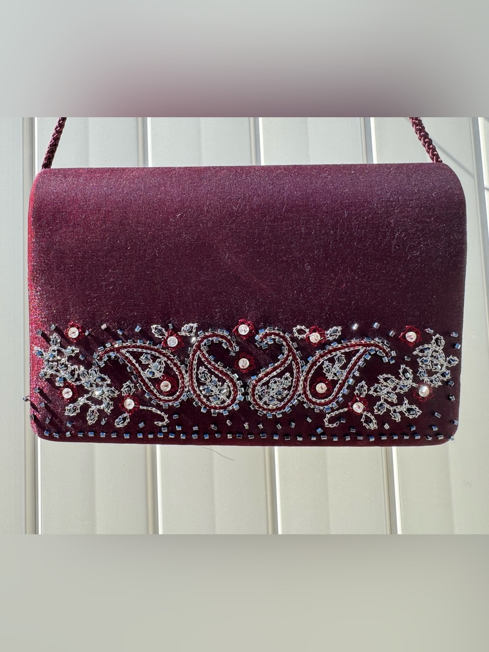 Valerie Stevens Beaded Paisley Iridescent Burgundy Evening Bag Clutch